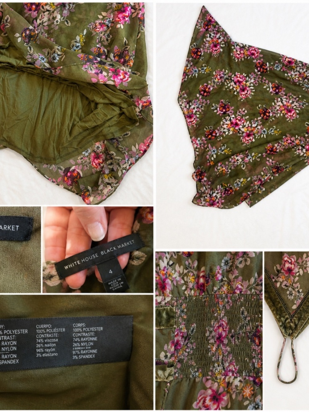 White House Black Market Floral Chiffon Dress with Velvet Trim | Size 4 - Picture 4 of 6
